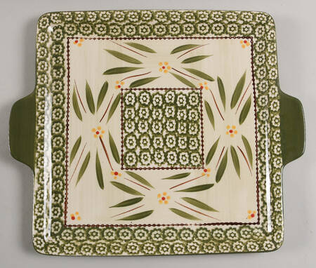 Old World Green 13" Square Handled Tray