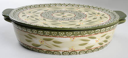 Old World Green 3 Qt Round Baker & Lid-It for Baker & Ramekins Set (Chip & Dip)