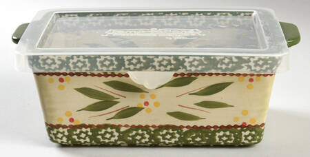 Old World Green 8" Rectangular Handled Baker w/Plastic Lid