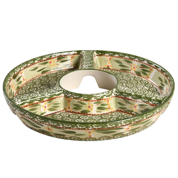 Old World Green (3 Part) Divided Chip Bowl/Plate No Dip Bowl