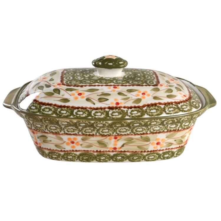 Old World Green 1.5 Quart Rectangular Covered Casserole