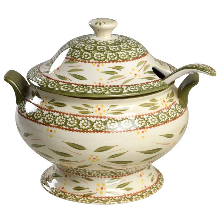Old World Green Tureen & Lid W/Ladle