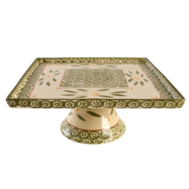 Old World Green Square Pedestal Server/Cake for 6 Piece Pedestal Server/Cake Set