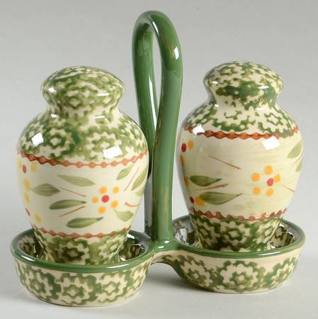 Old World Green (3 Pc) Salt & Pepper Tray Set