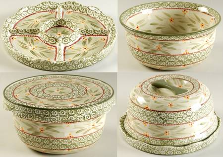 Old World Green Cake/Chip Plate & Dome/Bowl for Convertible Set