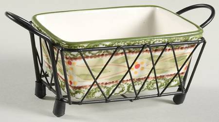 Old World Green 5" Rectangular Baker W/Metal Stand