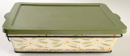 Old World Green 13" Rectangular Baker & Plastic Lid with Metal Stand