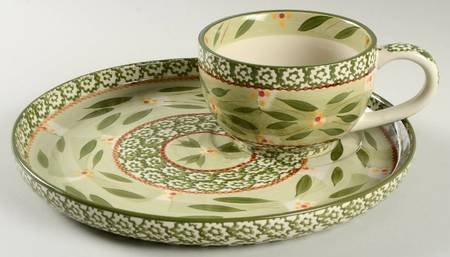 Old World Green Snack Plate & Cup Set