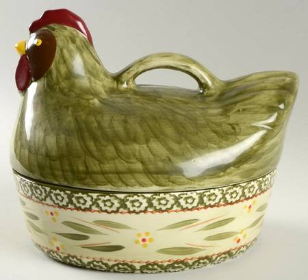Old World Green Figural Oval Baker & Lid