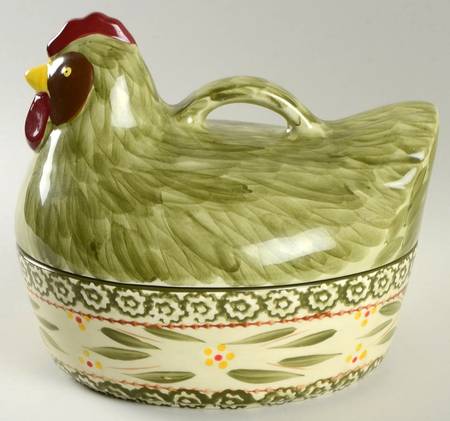 Old World Green Figural Oval Baker & Lid
