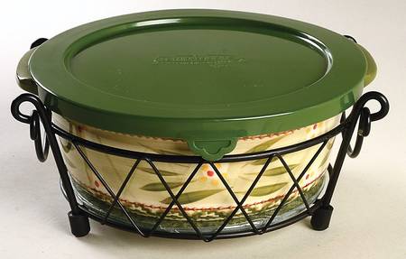 Old World Green 4pc 8" Round Handled Baker(Baker,Lid,Lidit&Stand)