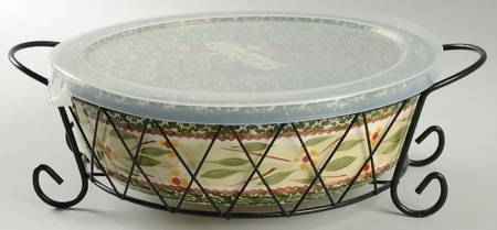 Old World Green 10" Round Baker & Plastic Lid w/Metal Stand