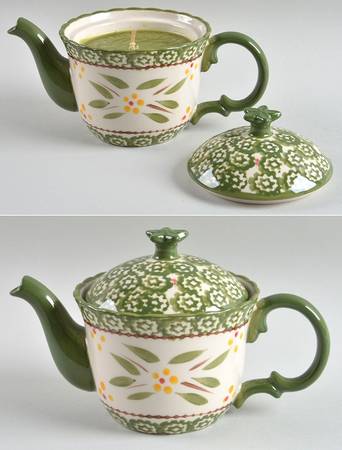 Old World Green Small Teapot Votive Candleholder