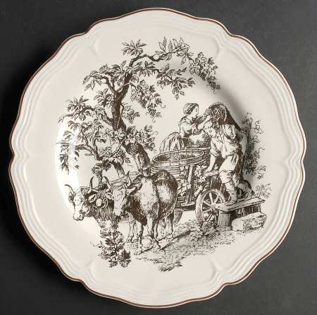 New England Toile Brown Dinner Plate