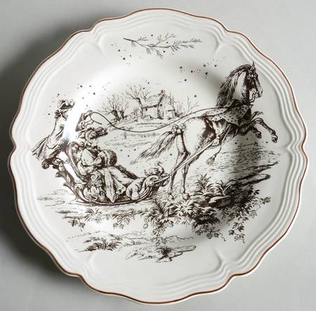 New England Toile Brown Dinner Plate