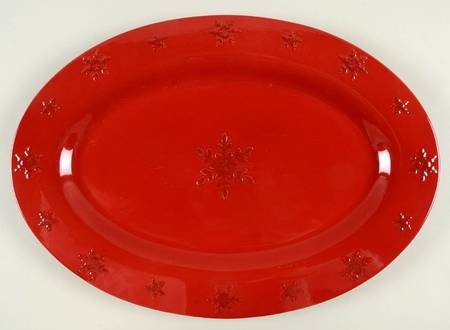 Birchwood Chalet Red Snowflake 17" Oval Serving Platter