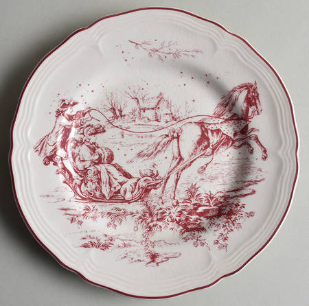 New England Toile Burgundy Salad Plate