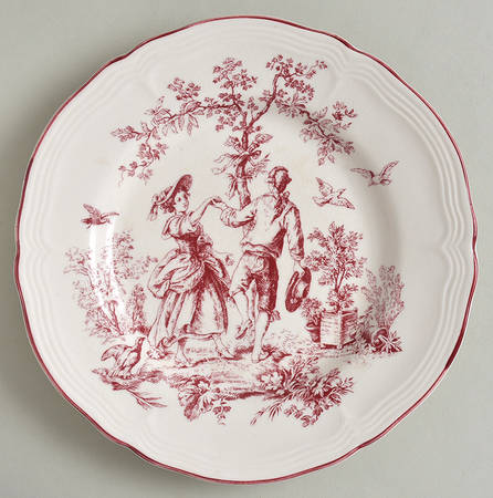 New England Toile Burgundy Salad Plate