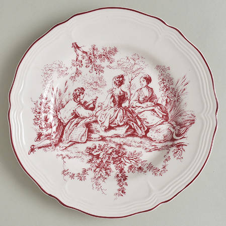 New England Toile Burgundy Salad Plate