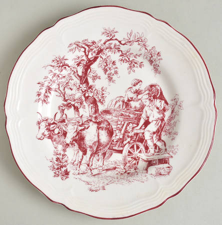 New England Toile Burgundy Salad Plate