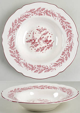 New England Toile Burgundy Large Rim Soup Bowl
