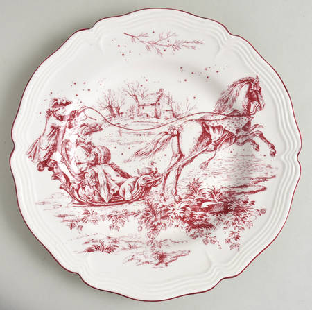 New England Toile Burgundy Dinner Plate