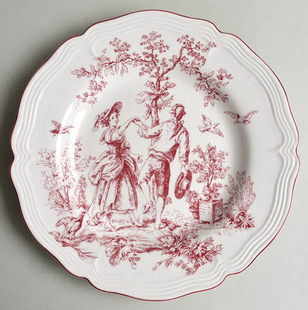 New England Toile Burgundy Dinner Plate
