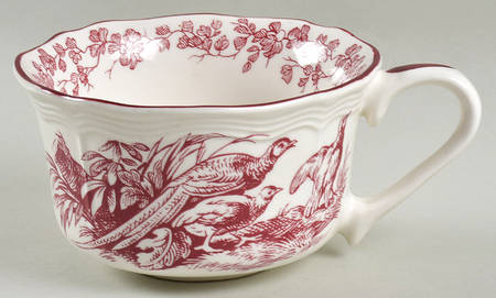 New England Toile Burgundy Flat Cup