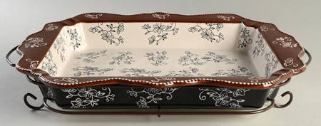 Floral Lace Black 15" Rectangular Baker W/Metal Stand