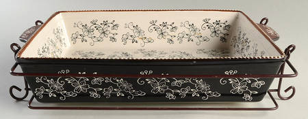 Floral Lace Black Metal Stand for 15" Rectangular Baker