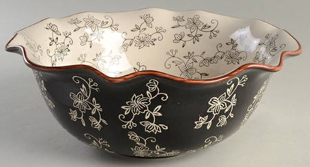 Floral Lace Black Bowl-Fluted/Round 12"