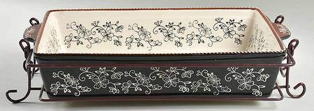 Floral Lace Black 15" Rectangular Baker w/Metal Stand