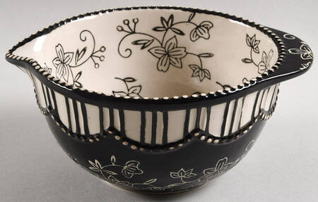 Floral Lace Black 8" Nesting Bowl with Spout