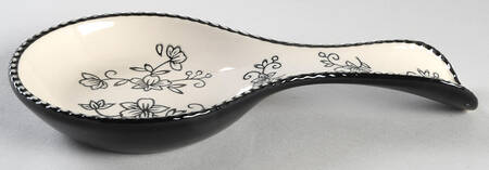 Floral Lace Black Spoon Rest/Holder (Holds 1 Spoon)