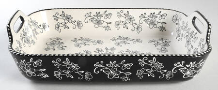 Floral Lace Black 14" Rectangular Baker with Upswept Handles