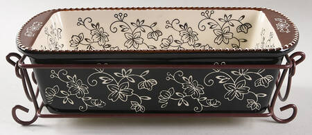 Floral Lace Black 11" Rectangular Baker & Metal Stand