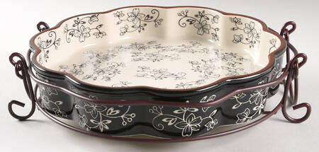 Floral Lace Black 10" Quiche with Metal Holder
