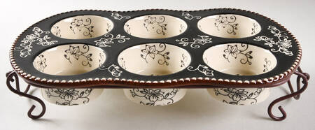 Floral Lace Black Muffin Pan (Holds 6 Muffins) & Metal Stand
