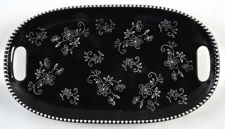 Floral Lace Black 12" Oval Handled Tray