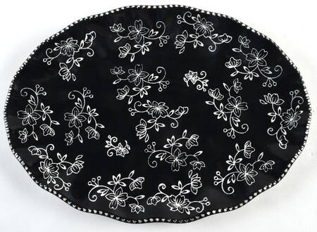 Floral Lace Black 14" Oval Ruffled Serving Platter