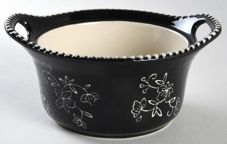 Floral Lace Black 1 Pt Round Casserole No Lid