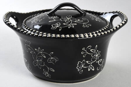 Floral Lace Black 1 Pt Round Covered Casserole