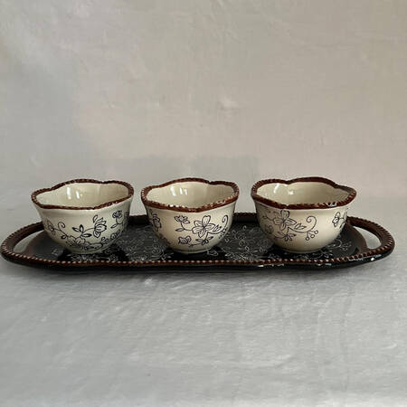Floral Lace Black 3 Votive Candleholders with Tray