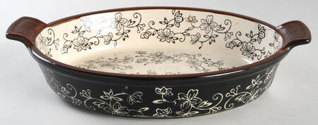 Floral Lace Black 12'' Oval Baker