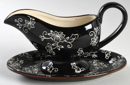 Floral Lace Black Gravy Boat & Underplate