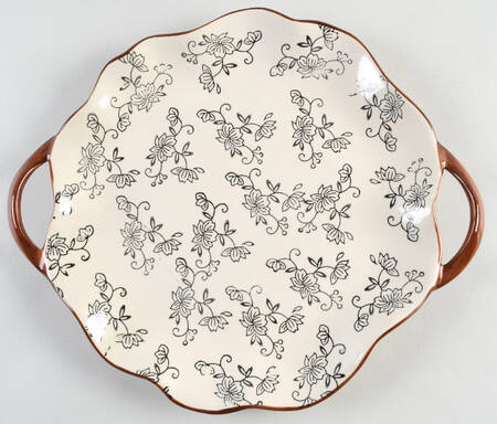 Floral Lace Black 12" Handled Chop Plate (Round Platter)