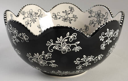 Floral Lace Black 12" Round Serving Bowl