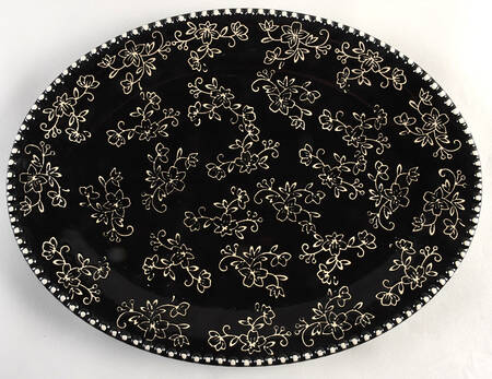 Floral Lace Black 16" Oval Serving Platter
