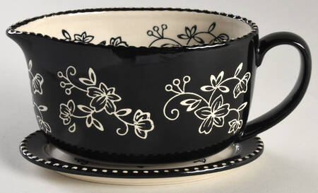 Floral Lace Black Gravy Boat & Underplate