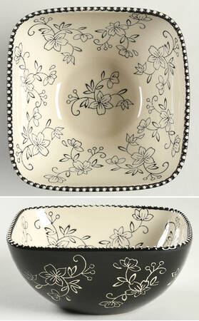 Floral Lace Black Square Soup Bowl